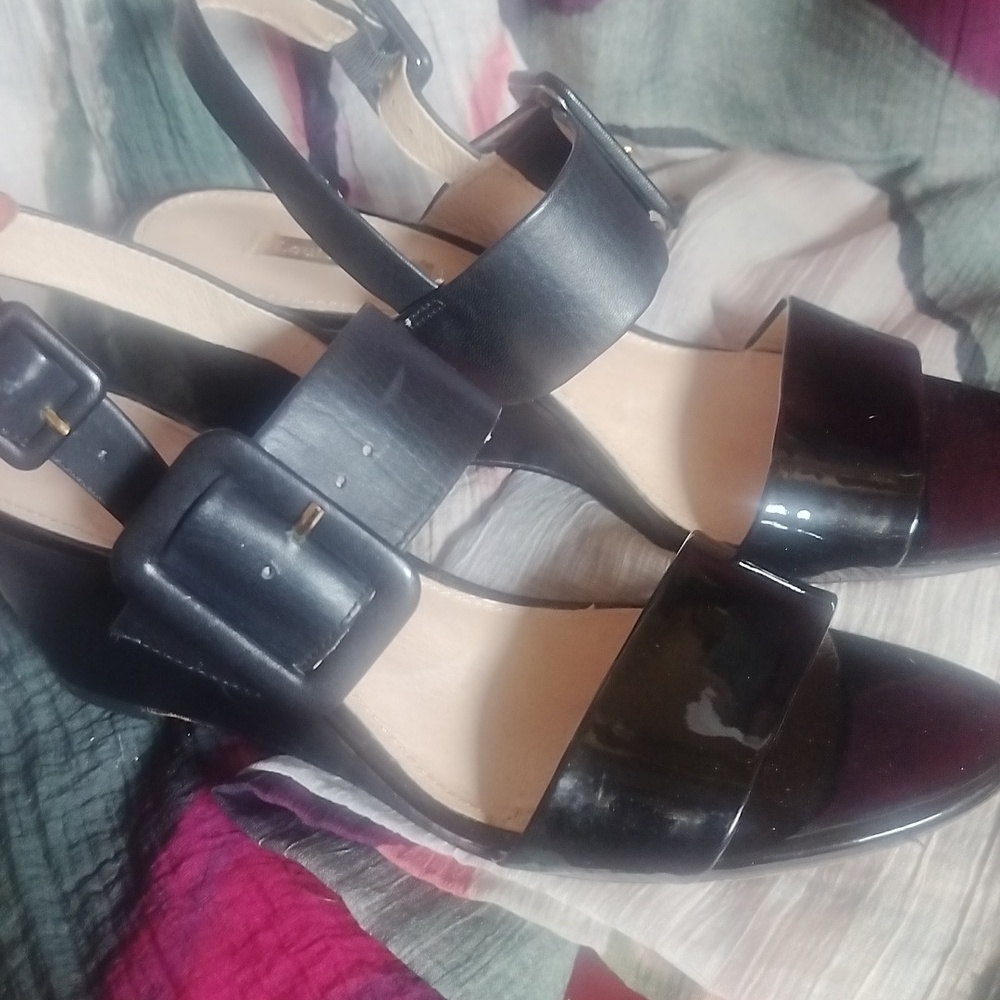 Louise Et Cie Black Open Toe Wedge Heels 8.5 M